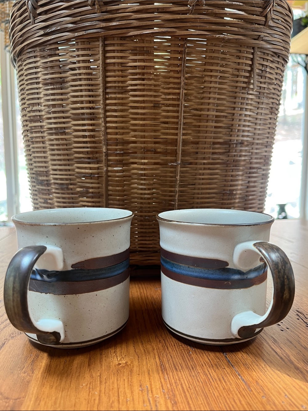 Vintage Otsgiri Horizon Stoneware Coffee Mugs Set of 2 Japan Speckled Blue Brown